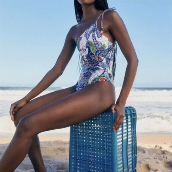 FARM Rio Anthropologie Graphic Rio One-Piece Swimsuit Sz M Retail Price $185.00 - Picture 2 of 16